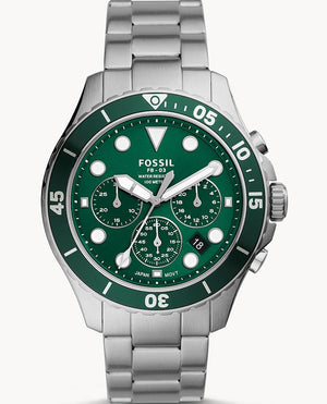 Shop Authentic Fossil FB-03 Chronograph Green Dial Silver Steel Strap Watch for Men - FS5726 - Luxxuri
