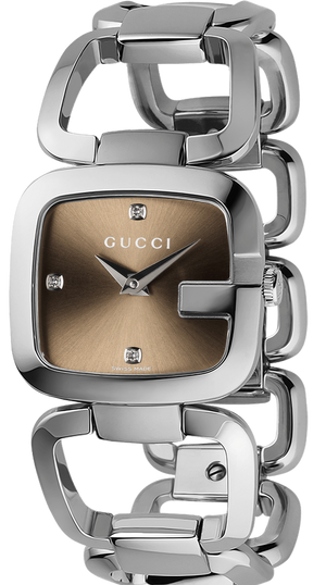  Shop Authentic Gucci G Gucci Brown Dial Silver Steel Strap Watch For Women - YA125401 - Luxxuri