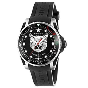  Shop Authentic Gucci Dive Feline Black Dial Black Rubber Strap Watch For Men - YA136320 - Luxxuri