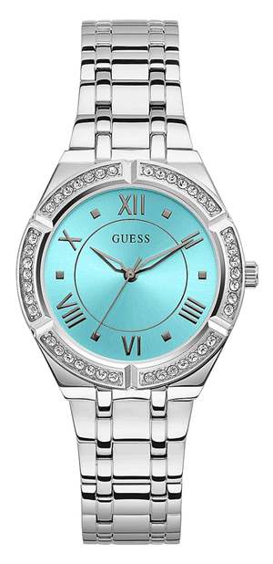  Shop Authentic Guess Cosmo Diamonds Turquoise Dial Silver Steel Strap Watch for Women - GW0033L7 - Luxxuri