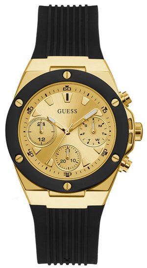  Shop Authentic Guess Athena Gold Dial Black Rubber Strap Watch For Women - GW0030L2 - Luxxuri