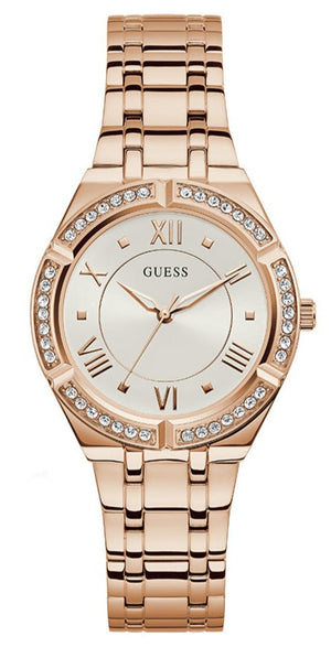  Shop Authentic Guess Cosmo Diamonds Silver Dial Rose Gold Steel Strap Watch For Women - GW0033L3 - Luxxuri