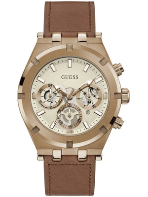 Shop Authentic Guess Analog Multifunction White Dial Brown Leather Strap Watch for Men - GW0262G3 - Luxxuri