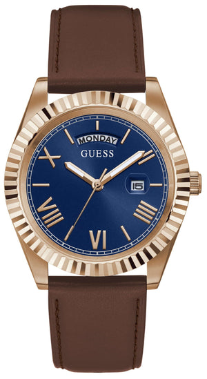  Shop Authentic Guess Connoisseur Blue Dial Brown Leather Strap Watch For Men - GW0353G2 - Luxxuri