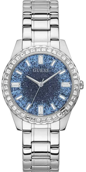  Shop Authentic Guess Glitter Burst Diamonds Blue Dial Silver Steel Strap Watch for Women - GW0405L1 - Luxxuri