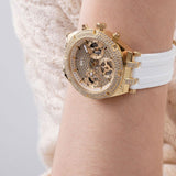  Shop Authentic Guess Heiress Diamonds Gold Dial White Rubber Strap Watch for Women - GW0407L2 - Luxxuri