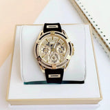  Shop Authentic Guess Queen Quartz Gold Dial Black Silicone Strap Watch For Women - GW0536L3 - Luxxuri