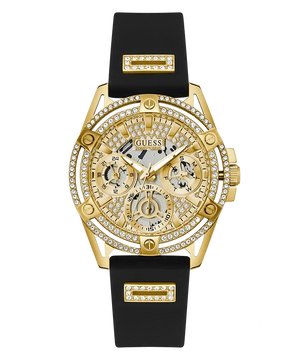  Shop Authentic Guess Queen Quartz Gold Dial Black Silicone Strap Watch For Women - GW0536L3 - Luxxuri