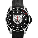  Shop Authentic Gucci Dive Feline Black Dial Black Rubber Strap Watch For Men - YA136323 - Luxxuri