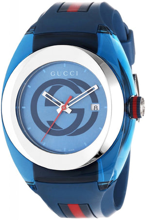  Shop Authentic Gucci Sync XXL Quartz Blue Dial Blue Rubber Strap Watch For Men - YA137104 - Luxxuri
