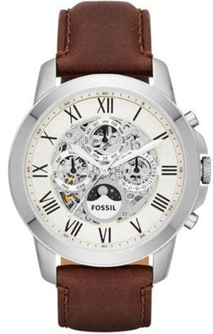  Shop Authentic Fossil Grant Automatic White Dial Brown Leather Strap Watch for Men - ME3052 - Luxxuri