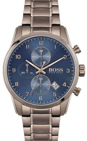  Shop Authentic Hugo Boss Skymaster Blue Dial Brown Steel Strap Watch for Men - 1513788 - Luxxuri