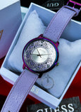  Shop Authentic Guess Dahlia Analog Silver Dial Purple Leather Strap Watch For Women - GW0529L4 - Luxxuri