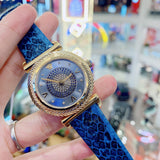  Shop Authentic Versace V-Motif Vintage Logo Diamonds Blue Dial Blue Leather Strap Watch for Women - VERE01018 - Luxxuri