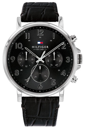  Shop Authentic Tommy Hilfiger Daniel Black Dial Black Leather Strap Watch for Men - 1710381 - Luxxuri