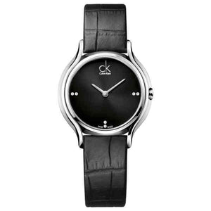  Shop Authentic Calvin Klein Skirt Black Dial Black Leather Strap Watch for Women - K2U231CS - Luxxuri