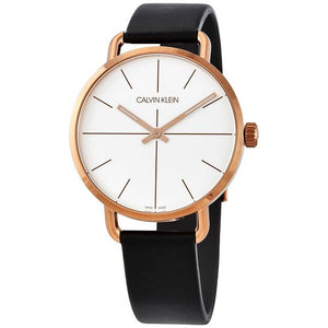  Shop Authentic Calvin Klein Even White Dial Black Leather Strap Watch for Women - K7B216C6 - Luxxuri