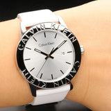  Shop Authentic Calvin Klein Steady Silver Dial White Leather Strap Watch for Women - K7Q211L6 - Luxxuri