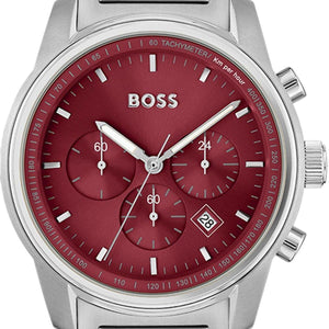  Shop Authentic Hugo Boss Trace Chronograph Red Dial Silver Steel Strap Watch For Men - 1514004 - Luxxuri