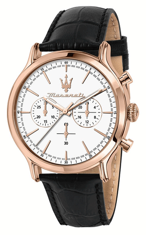  Shop Authentic Maserati Epoca Chronograph White Dial Black Leather Strap Watch For Men - R8871618016 - Luxxuri