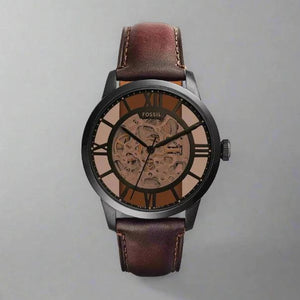  Shop Authentic Fossil Townsman Automatic Skeleton Brown Dial Brown Leather Strap Watch for Men - ME3098 - Luxxuri