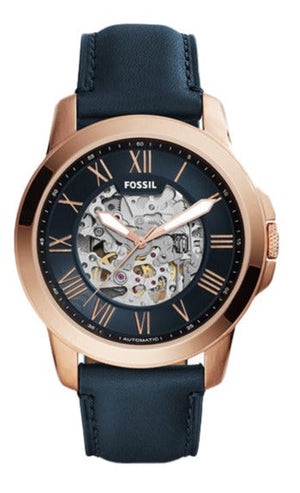  Shop Authentic Fossil Grant Automatic Skeleton Blue Dial Blue Leather Strap Watch for Men - ME3102 - Luxxuri