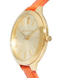  Shop Authentic Michael Kors Runway Quartz Gold Dial Orange Leather Strap Watch For Women - MK2275 - Luxxuri