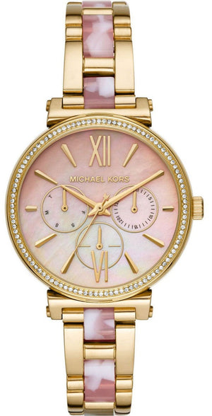  Shop Authentic Michael Kors Sofie Crystals Mother of Pearl Pink Dial Two Tone Steel Strap Watch For Women - MK4344 - Luxxuri
