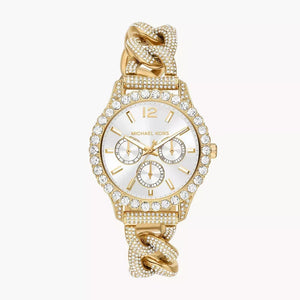  Shop Authentic Michael Kors Layton Multifunction Glitz Silver Dial Gold Steel Strap Watch for Women - MK4653 - Luxxuri