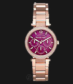  Shop Authentic Michael Kors Mini Parker Multi-Function Plum Mother of Pearl Dial Rose Gold Steel Strap Watch For Women - MK6403 - Luxxuri