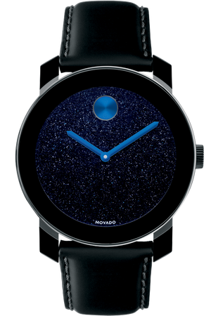  Shop Authentic Movado Bold Metallic Blue Dial Black Leather Strap Watch for Men - 3600137 - Luxxuri