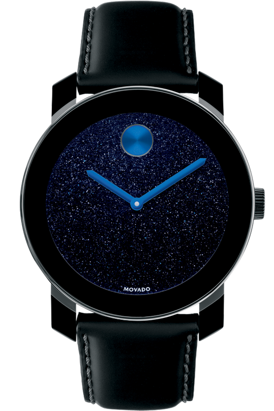 Shop Authentic Movado Bold Metallic Blue Dial Black Leather Strap Watch for Men - 3600137 - Luxxuri