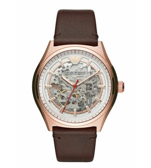  Shop Authentic Emporio Armani Meccanico White Skeleton Dial Brown Leather Strap Watch For Men - AR60005 - Luxxuri