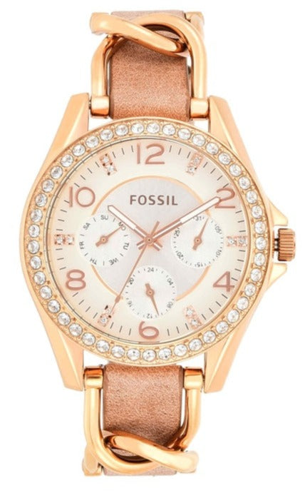  Shop Authentic Fossil Riley White Dial Sand Leather Strap Watch for Women - ES3466 - Luxxuri