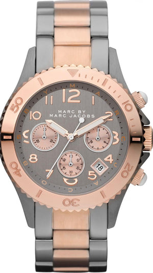  Shop Authentic Marc Jacobs Marc Chronograph Grey Dial Two Tone Steel Strap Watch for Men - MBM3157 - Luxxuri