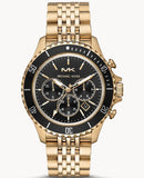 Michael Kors Bayville Chronograph Black Dial Gold Steel Strap Watch For Men - MK8726