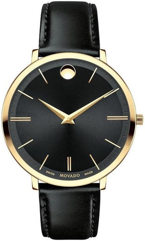  Shop Authentic Movado Ultra Slim Black Dial Black Leather Strap Watch For Women - 0607091 - Luxxuri