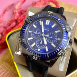  Shop Authentic Fossil Garrett Chronograph Blue Dial Black Rubber Strap Watch for Men - FS5695 - Luxxuri