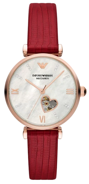  Shop Authentic Emporio Armani Gianni T-Bar Mother of Pearl White Dial Red Leather Strap Watch For Women - AR60048 - Luxxuri
