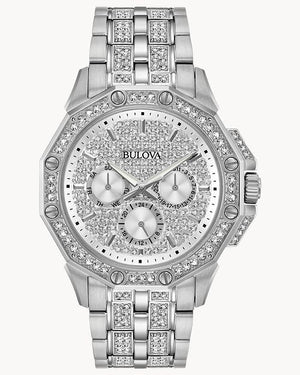  Shop Authentic Bulova Crystal Collection Pave Silver Dial with Crystals Silver Steel Strap Watch for Men - 96C134 - Luxxuri