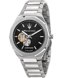  Shop Authentic Maserati Stile Skeleton Automatic Black Dial Silver Steel Strap Watch For Men - R8823142002 - Luxxuri
