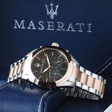  Shop Authentic Maserati Traguardo Chronograph Brown Dial Two Tone Steel Strap Men's Watch - R8873612003 - Luxxuri