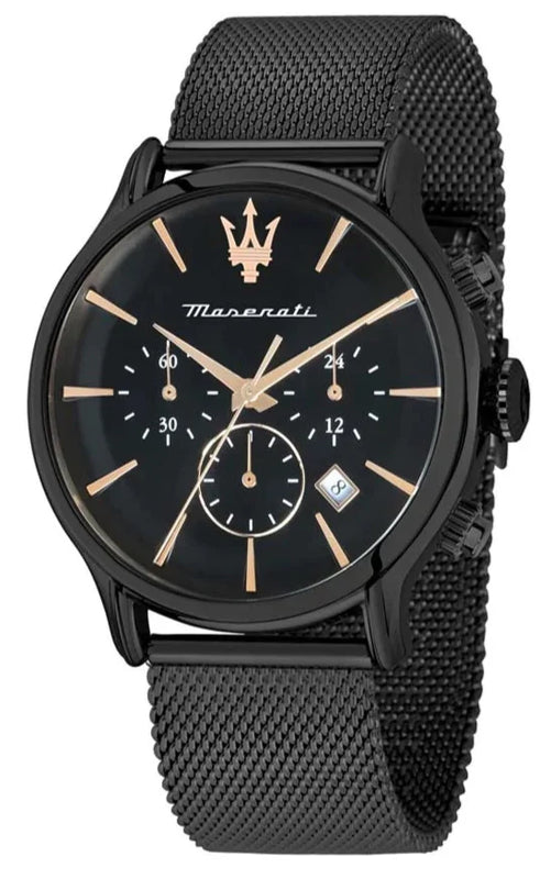  Shop Authentic Maserati Epoca Chronograph Black Dial Black Mesh Strap Watch For Men - R8873618013 - Luxxuri