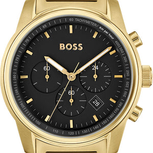  Shop Authentic Hugo Boss Trace Chronograph Black Dial Gold Steel Strap Watch For Men - 1514006 - Luxxuri