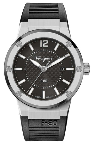 Shop Authentic Salvatore Ferragamo F-80 Black Dial Black Rubber Strap Watch For Men - SFHY01322 - Luxxuri