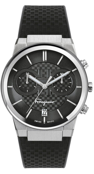  Shop Authentic Salvatore Ferragamo Sapphire Chrono Black Dial Black Silicone Strap Watch for Men - SFME00121 - Luxxuri