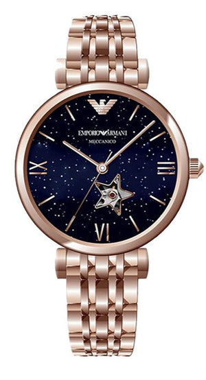  Shop Authentic Emporio Armani Meccanico Crystals Black Dial Rose Gold Steel Strap Watch For Women - AR60043 - Luxxuri
