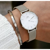  Shop Authentic Daniel Wellington Petite Sterling White Dial Silver Mesh Bracelet Watch For Women - DW00100164 - Luxxuri