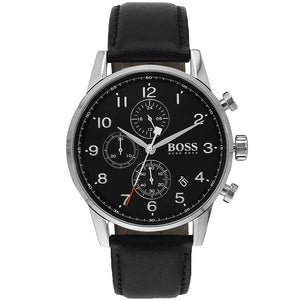  Shop Authentic Hugo Boss Navigator Black Dial Black Leather Strap Watch for Men - 1513678 - Luxxuri