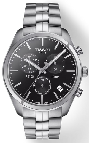  Shop Authentic Tissot T Classic PR 100 Chronograph Black Dial Silver Steel Strap Watch for Men - T101.417.11.051.00 - Luxxuri